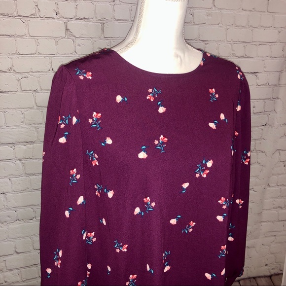Purple Floral Long Sleeve Shift Dress, size Large - Picture 2 of 3